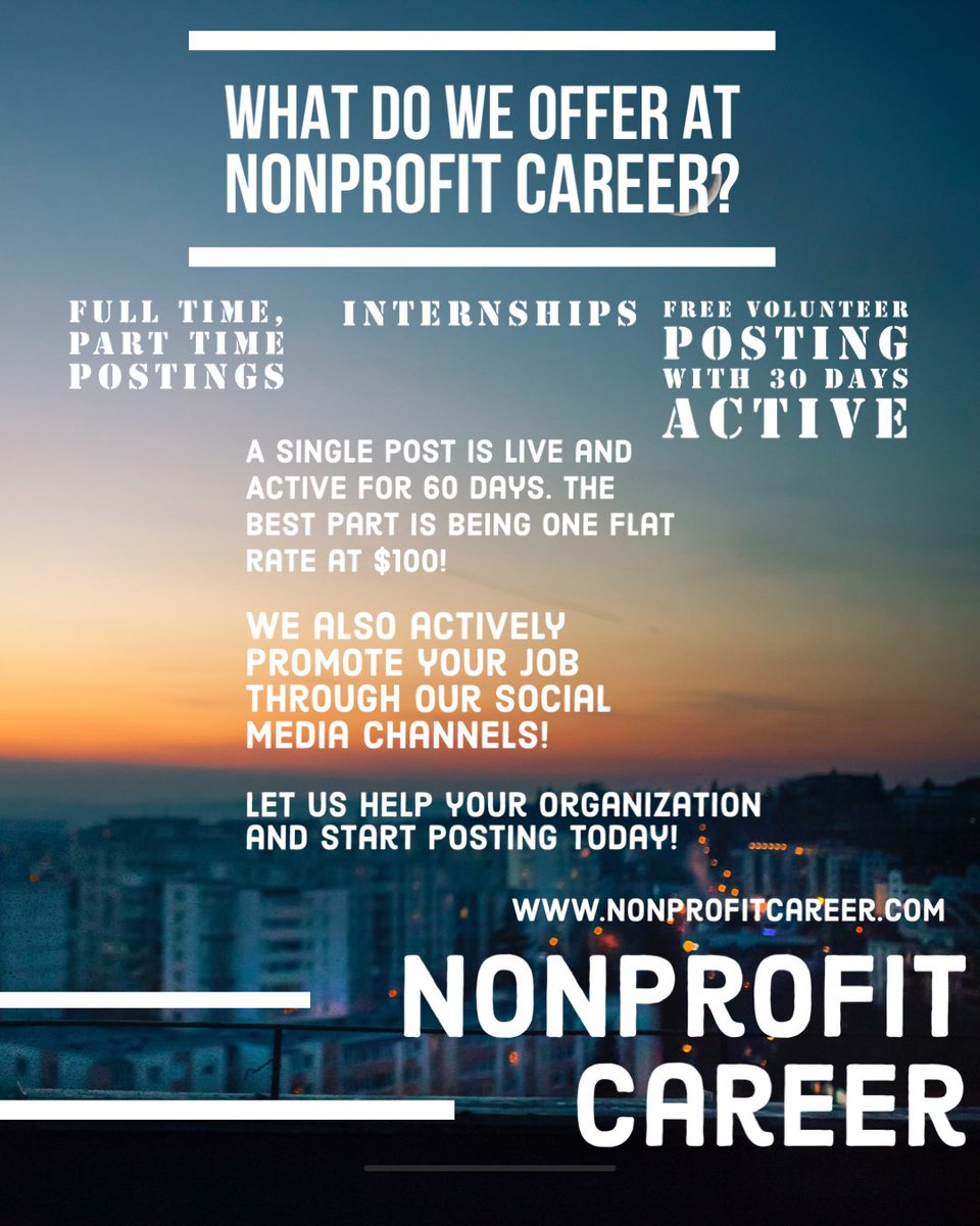 today at nonprofitcareer.com  start with one post and lets go from there!
#startpostingtoday #nonprofitleadership #nonprofithr #nonprofithiring #hiringdirector #nonprofittalent #candidatesforjobs #jobseekers #lookingforajob #recruiters #workinnonprofit #nonprofitrecruiter
