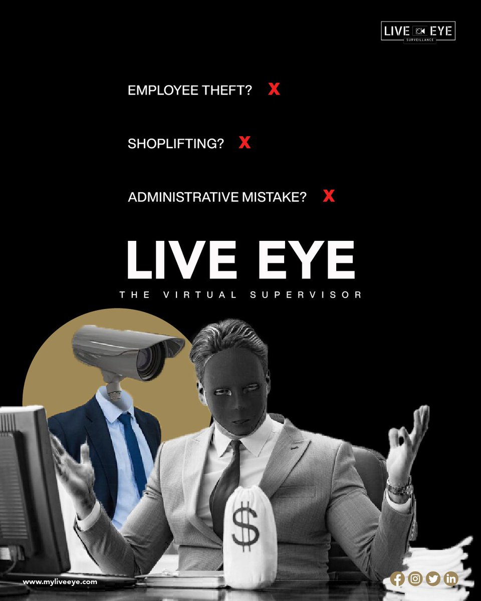 myliveeye's tweet photo. Employee theft, shoplifting, and administrative mistakes, beware! Live Eye's vigilant services are here!
Follow the link to get customised Quote to Secure your store: https://t.co/0kFsaOLdPu
#liveeye #SecureYourBusiness #StayProtected #SurveillanceSolutions #SecuritySystems https://t.co/EflDP50D9T