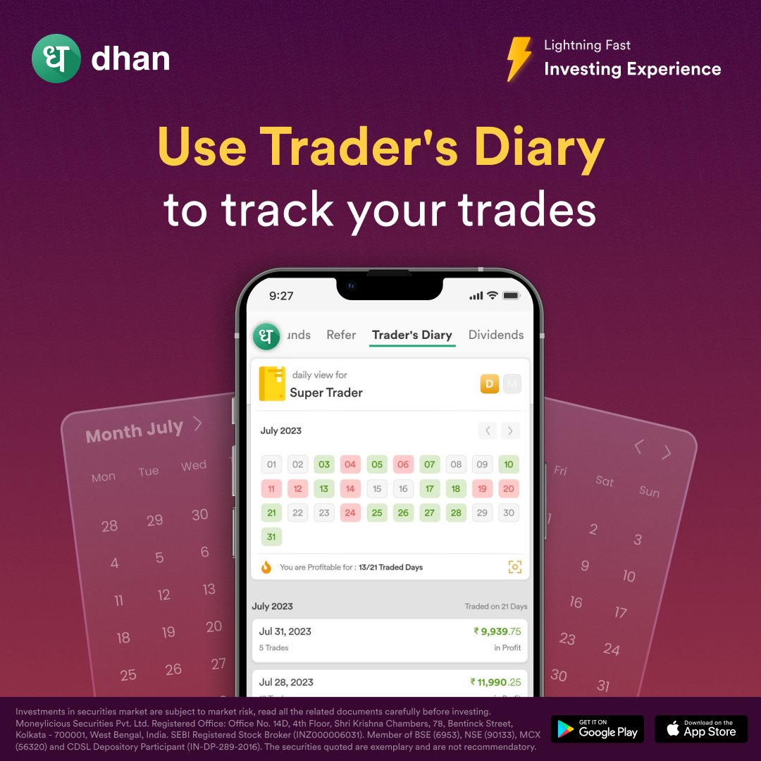 DhanHQ's tweet photo. Take notes and analyze your trades using Trader's Diary on Dhan - your very own journal for becoming a better trader 😎