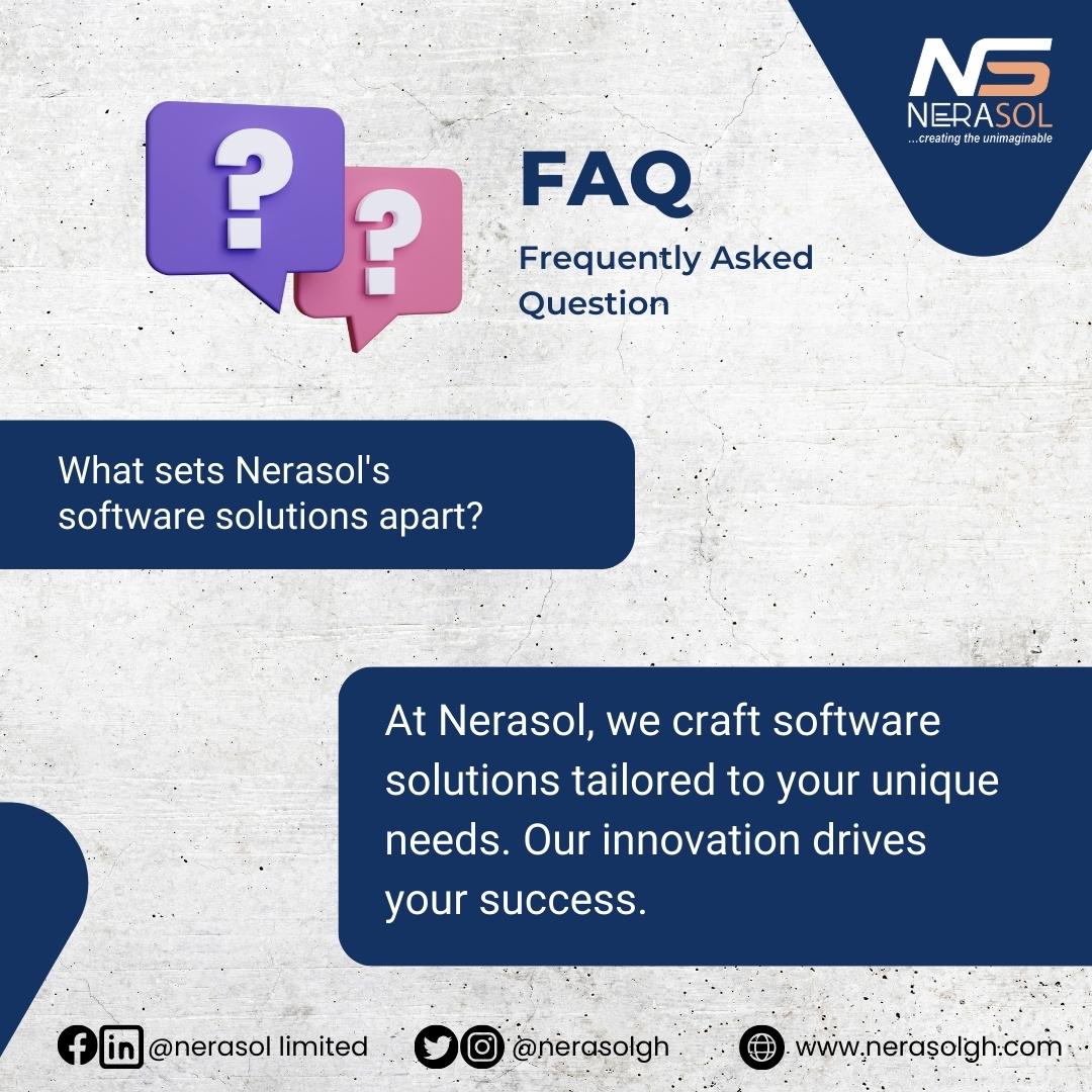 Discover what makes Nerasol's software solutions stand out. 

Nerasol - Creating the unimaginable. 

#software #FAQ #nerafaq #neragps #nerasolgh #CustomizedSolutions #BusinessNeeds #CustomerServiceMonth #TGIF