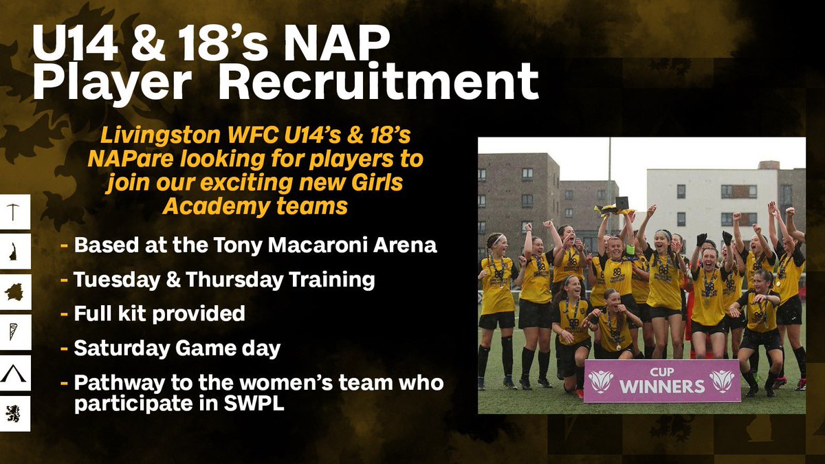 ❗️We are now taking notes of interest for players, looking to be part of our new Under 14’s and U18’s Performance Squads.

⚽️ Head to the link below to register your child’s interest in joining Livingston WFC Girls Academy.

🖥️ tinyurl.com/e7wnbevr
