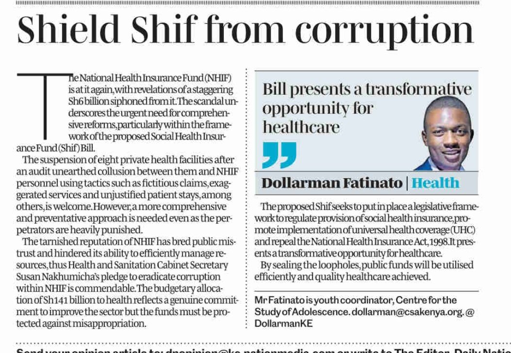 DOLLARMAN FATINATO (@dollarmanke) on Twitter photo These unscrupulous actions not only defraud the NHIF but also compromise the quality of care provided to genuine patients.
Via <a href="/NationAfrica/">Daily Nation</a>
#HealthForAll These unscrupulous actions not only defraud the NHIF but also compromise the quality of care provided to genuine patients.
Via <a href="/NationAfrica/">Daily Nation</a>
#HealthForAll