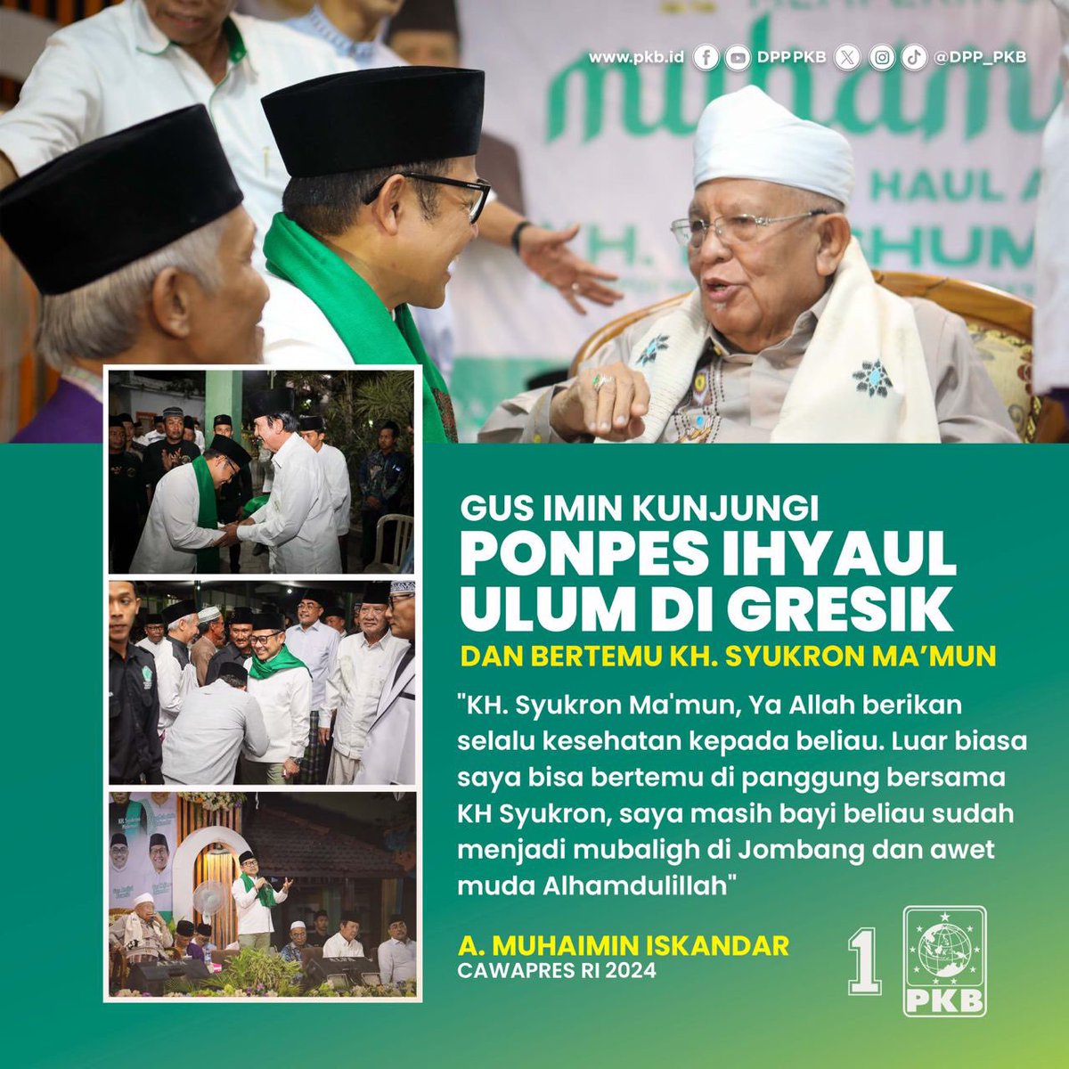 Silaturahmi ke Pondok Pesantren Ihyaul Ulum, Gus Imin <a href="/cakimiNOW/">A Muhaimin Iskandar</a> meminta doa restu kepada para Kiai, santri dan masyarakat yang hadir untuk maju sebagai Cawapres mendampingi Mas Anies <a href="/aniesbaswedan/">Anies Rasyid Baswedan</a> di Pilpres 2024.

#AMINJagaAmanah 
#AniesMuhaimin2024