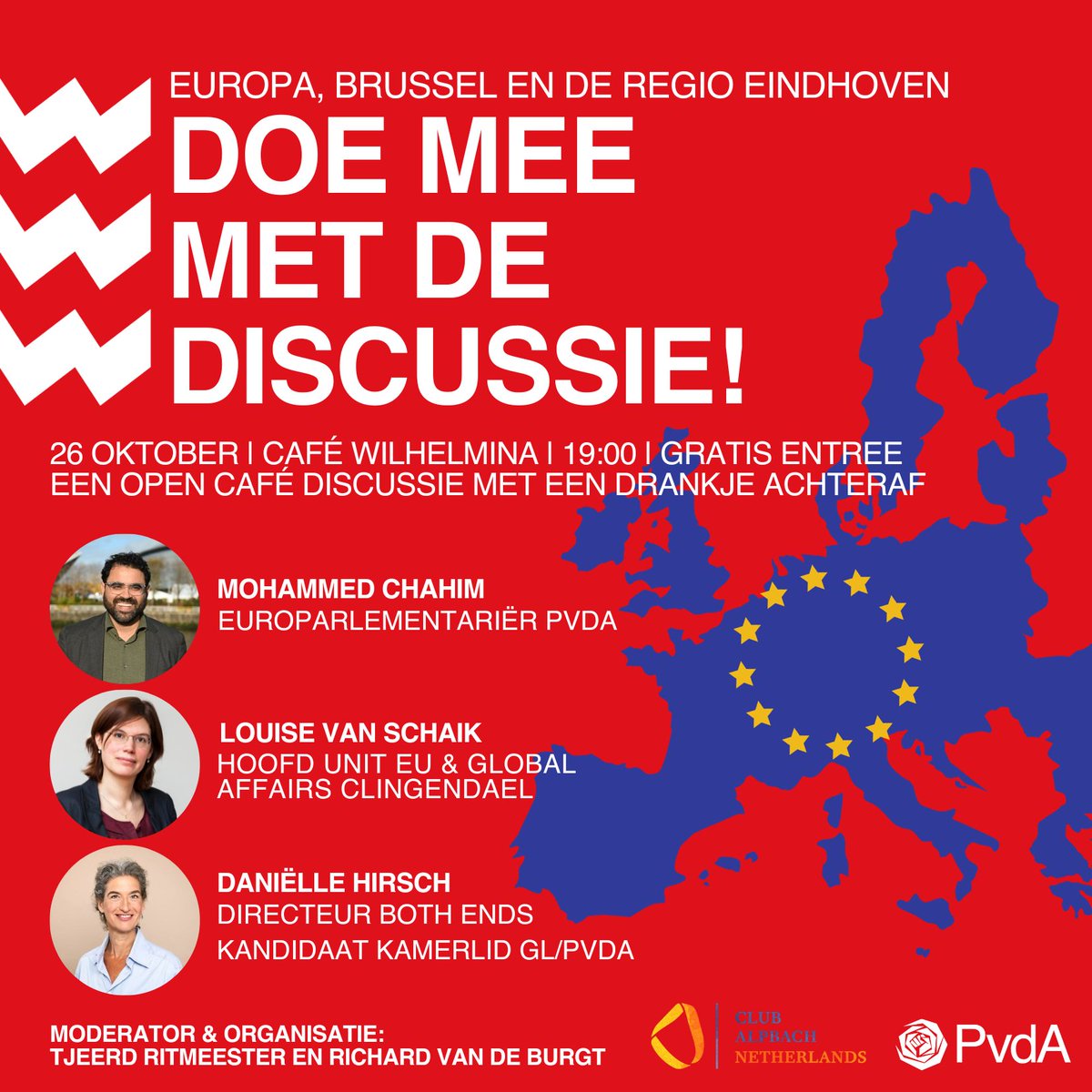 PvdA Eindhoven (@pvdaeindhoven) on Twitter photo ๐ข Doe mee met onze Open Cafรฉ Discussie op 26 oktober in Cafรฉ Wilhelmina!
We duiken in de rol van regio Eindhoven in Brussel en Europa met inspirerende panelleden: <a href="/MChahim/">Mohammed Chahim</a>,
<a href="/LouiseVanSchaik/">Louise van Schaik</a> en <a href="/Danielle_H_BE/">Danielle Hirsch</a>.
We zijn benieuwd naar jouw kijk op dit onderwerp! ๐ท ๐ฌ ๐ข Doe mee met onze Open Cafรฉ Discussie op 26 oktober in Cafรฉ Wilhelmina!
We duiken in de rol van regio Eindhoven in Brussel en Europa met inspirerende panelleden: <a href="/MChahim/">Mohammed Chahim</a>,
<a href="/LouiseVanSchaik/">Louise van Schaik</a> en <a href="/Danielle_H_BE/">Danielle Hirsch</a>.
We zijn benieuwd naar jouw kijk op dit onderwerp! ๐ท ๐ฌ