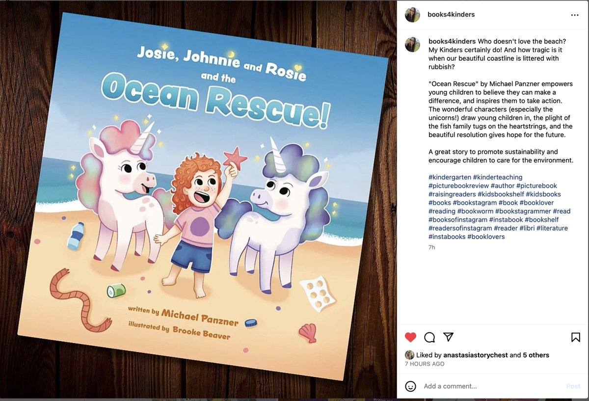 Thanks to author of 'Up You Grow' and long-time #kindergarten teacher Sarah at instagram.com/books4kinders/ for the nice feedback about 'Josie, Johnnie and Rosie and the Ocean Rescue!' 😀 #unicorn #unicornbooks  #kidlit #kidsbookshelf #picturebookreview