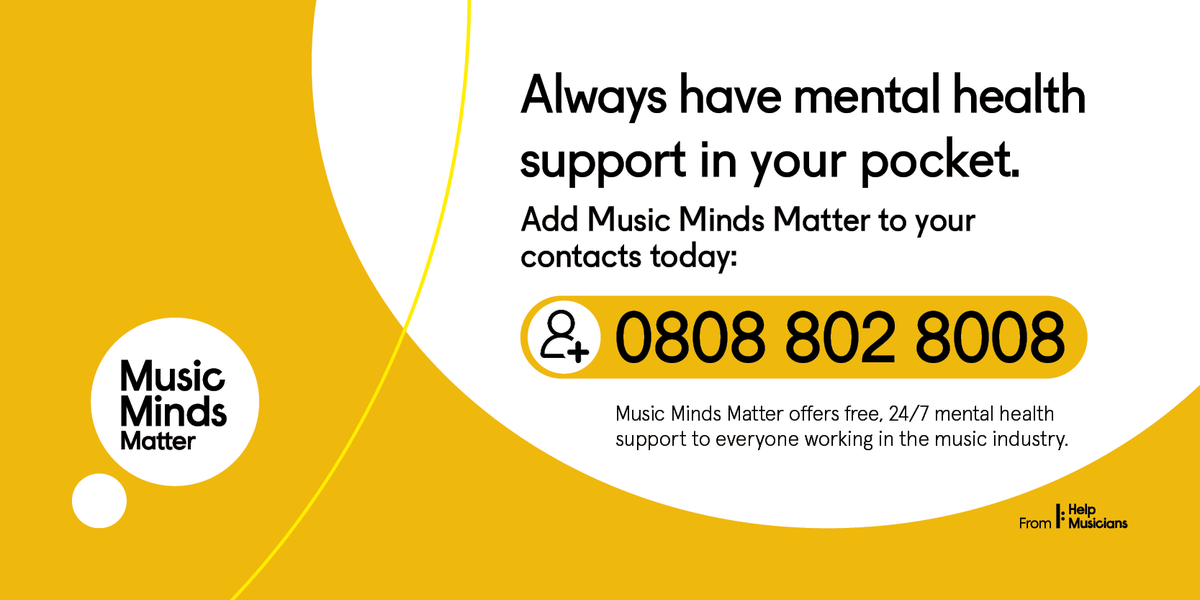 Music Minds Matter is here for anyone working in music in the UK, providing free mental health support at any time of day or night. 

You might not need us today but we'll always be here to listen any time you do.