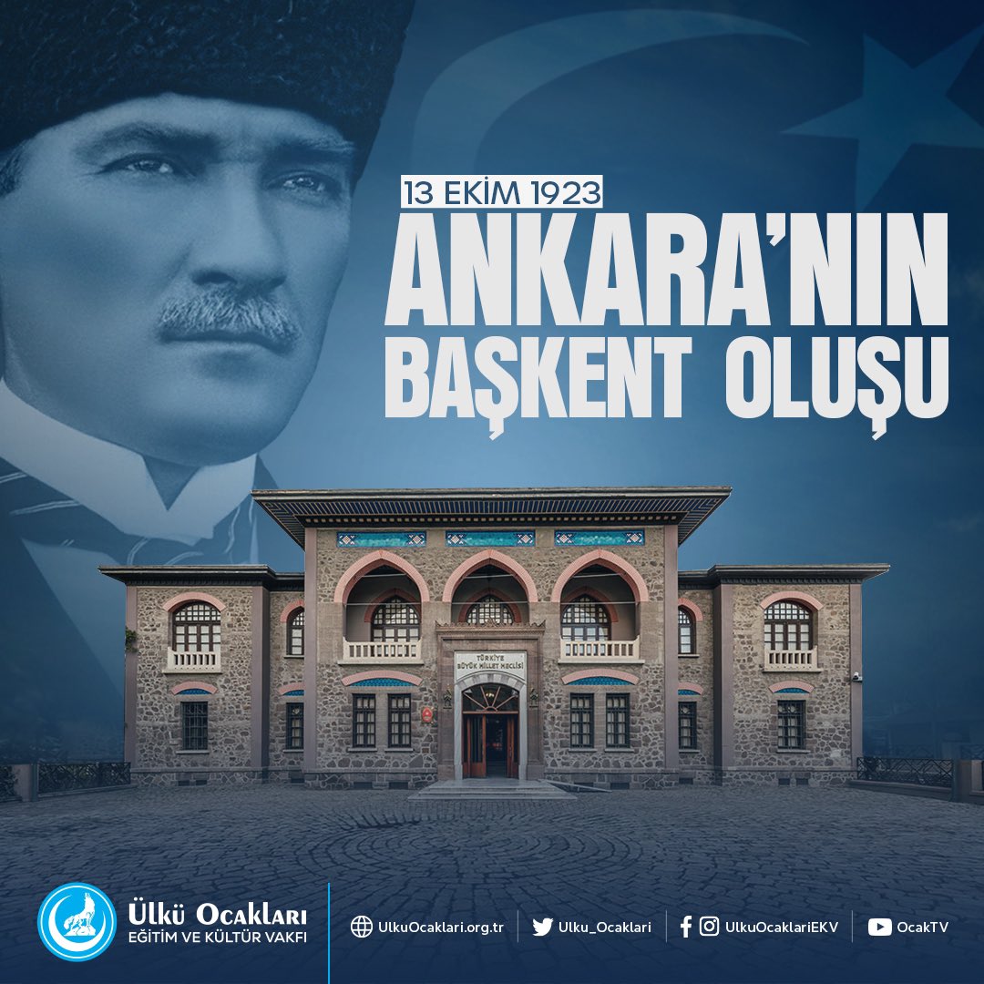 Ankara’nın Başkent oluşunun yıl dönümünde, başta Gazi Mustafa Kemal Atatürk olmak üzere tüm silah arkadaşlarını rahmet ve minnetle anıyoruz.

#AnkaranınBaşkentOluşu'nun 100. Yılı Kutlu Olsun.