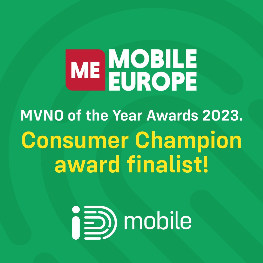 iD_Mobile_UK's tweet photo. We’re thrilled to have been shortlisted as a finalist at the @mobileeurope 'MVNO of the Year Awards 2023’.

We’re delighted that our commitment to our customers has been recognised and we’ll continue to deliver a customer first and competitive mobile offering.
#MobileDoneRight https://t.co/6oeDxrP0U6