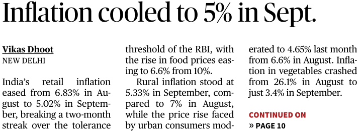 Amidst the noise, Inflation cooled to 5% in September.