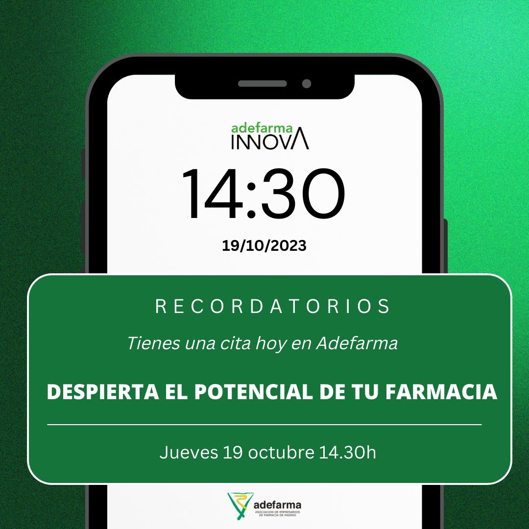 ADEFARMA's tweet photo. Recuerda tu cita a las 14.30h en #adefarma
Hoy te contamos las claves para aprovechar todo el potencial de tu farmacia
👉ajustar más tus costes
👉incrementar ventas, rentabilidad y clientela
👉generar nuevas fuentes de ingresos sin inversión ni stock
#adefarmainnova https://t.co/5Z01d5zJ7p