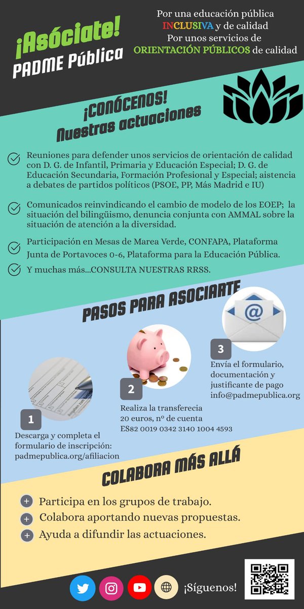 ¡Conócenos! ¡Asóciate! Por una educación inclusiva y de calidad unos servicios de orientación públicos de calidad. #PadmePublica #Madrid