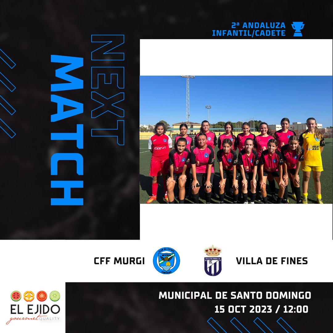 ⚽️Partido El Ejido Gourmet Quality

➡Nuestro Infantil recibirá al Villa de Fines buscando asegurar otros 3 puntos que nos eleven a la parte alta de la tabla.

#cffemeninomvrgi 
#futbolfemenino 
#futfem 
#EllasTambienJuegan