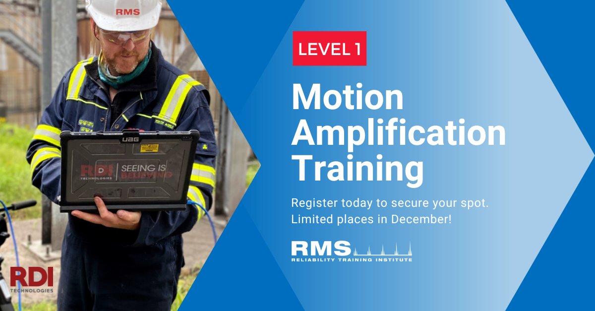 🚀 Exciting news for users of <a href="/rditechnologies/">RDI Technologies</a> #MotionAmplification® technology: the first public dates (4-6 Dec) for the MA Level 1 Training and Certification course, hosted in the UK by experts Keith Gallant and Stuart Walker. Full details: rms-reliability.com/product/motion…