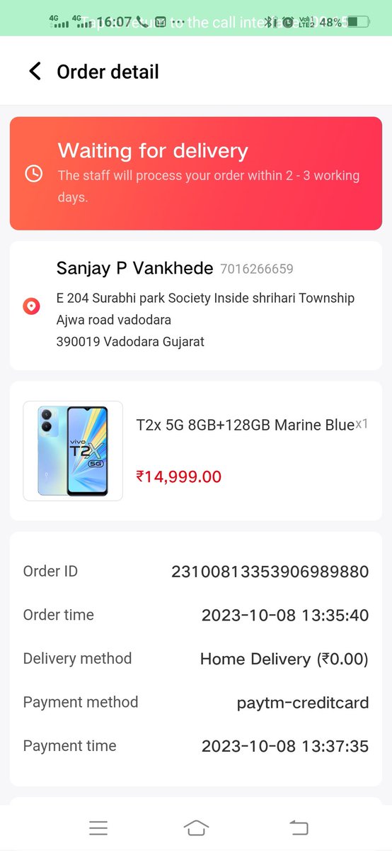vankhede's tweet photo. @Vivo_India 

Recently order mobile from online Vivo APPS.
After 1 week they cancell my order .also payment still not refunded. https://t.co/ZYo9uUOlDw