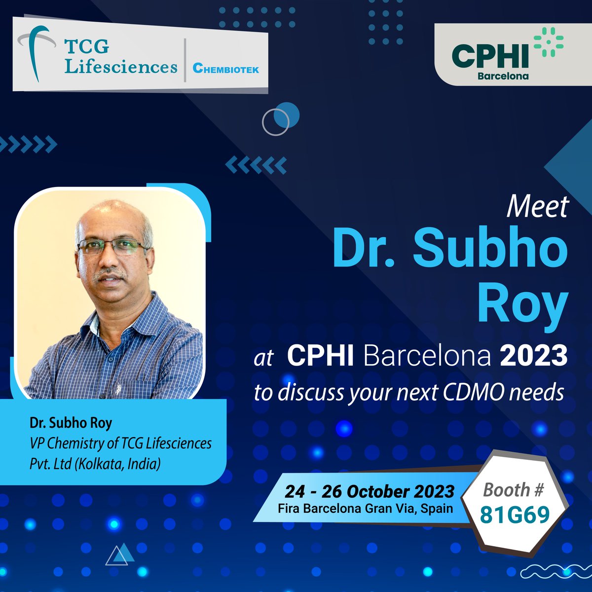 Connect with 𝐃𝐫. Subho Roy at CPHI Barcelona 2023.Booth 81G69

To Schedule, meetings Click the link below

lnkd.in/dvCXvzdt

#CDMO #Barcelona #cphi2023 #CollaborationOpportunities #DrugDiscovery #DrugDevelopment #DrugManufacturing