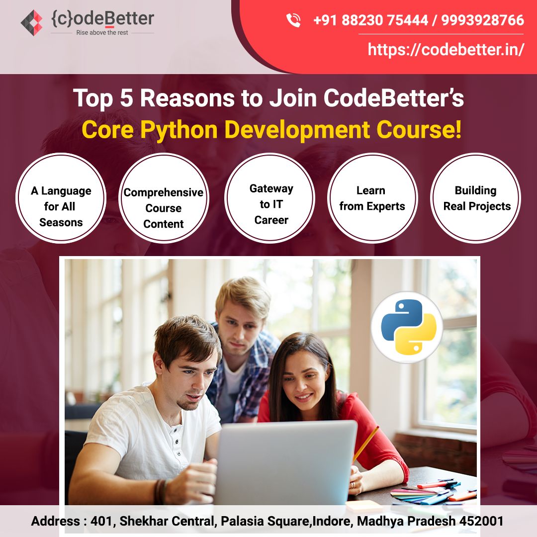 codebetterindia's tweet photo. Top 5 Reasons to Join #CodeBetter’s Core Python Development Course! 

Read @ https://t.co/tGupGqhfkL 

#ReactJS #Python #Django #Testing #iphoneappdevelopment #InternshipInIndore #iosappdevlopment #iosapp #iosapplication #itcompanies #iosappdevelopmentclasses #onlinetraining https://t.co/2HQDqmGwfr