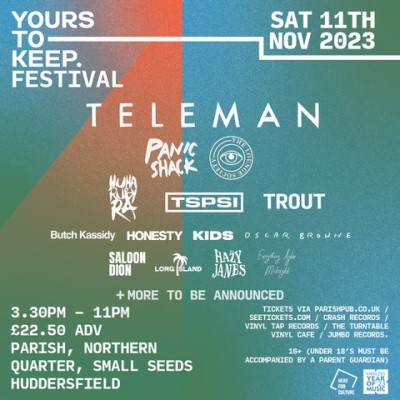 The YOURS TO KEEP festival at <a href="/ParishHudd/">Parish</a> looks like a cracker with a more than impressive line-up! TELEMAN, Nuha Ruby Ra, Lounge Society and loads more!!! #HereForCulture 
TICKETS HERE - jumborecords.co.uk/tickets-single…