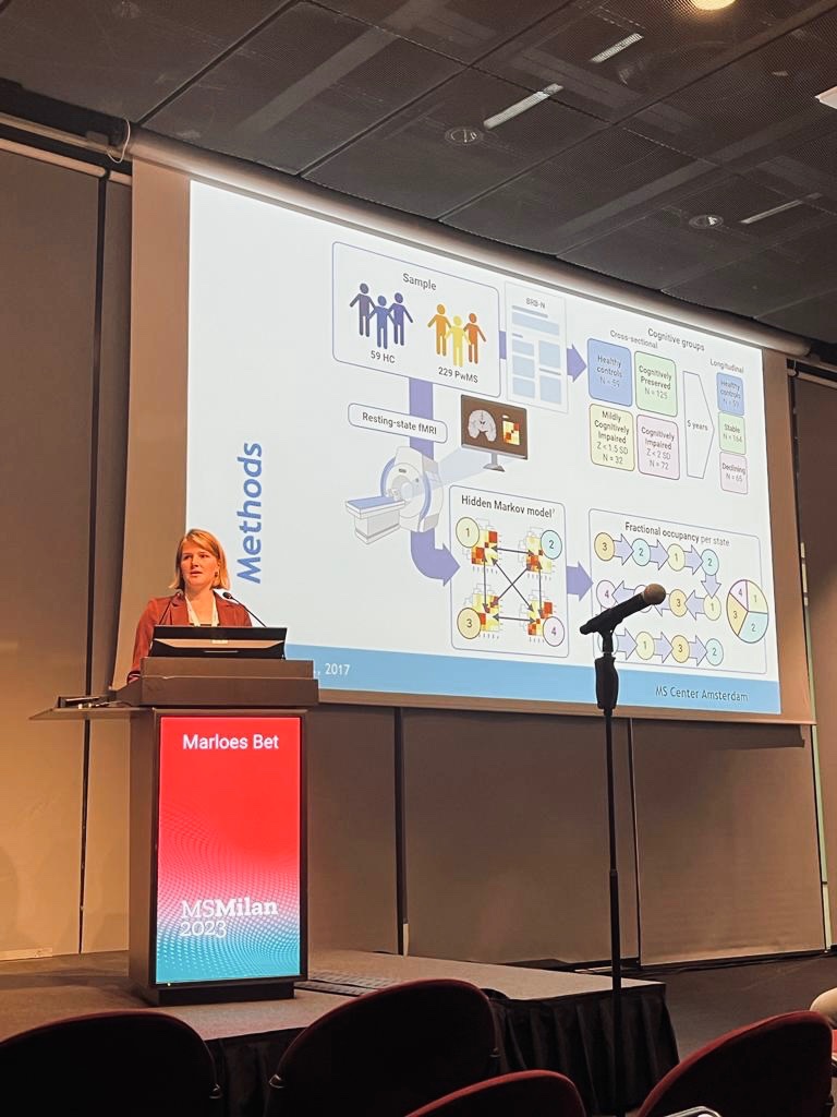 MarloesBet's tweet image. Grateful to have had the opportunity to present my work on functional brain dynamics yesterday at #ECTRIMS2023 in Milan. Special thanks to the co-authors and my supervisors @BroedersTommy  and @Mennoke  for their support! #MSMilan23 #MS