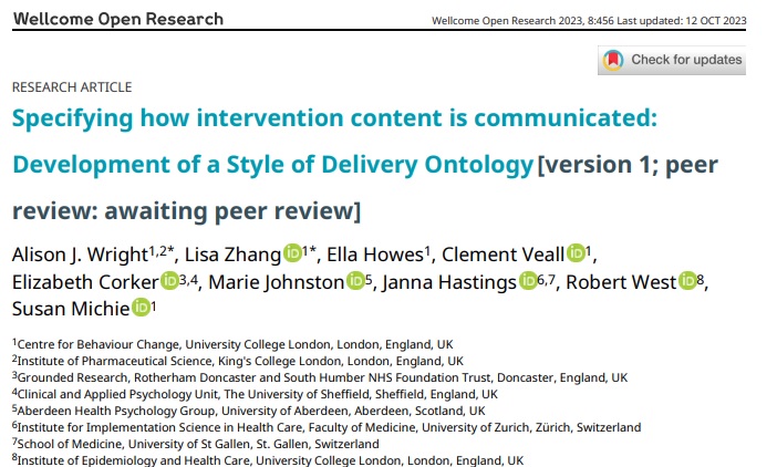 New paper alert!

It ain’t (just) what you say, it’s the way that you say it.

Specifying how intervention content is communicated: Development of a Style of Delivery Ontology

 A new ontology for describing an intervention’s style of delivery.

wellcomeopenresearch.org/articles/8-456…