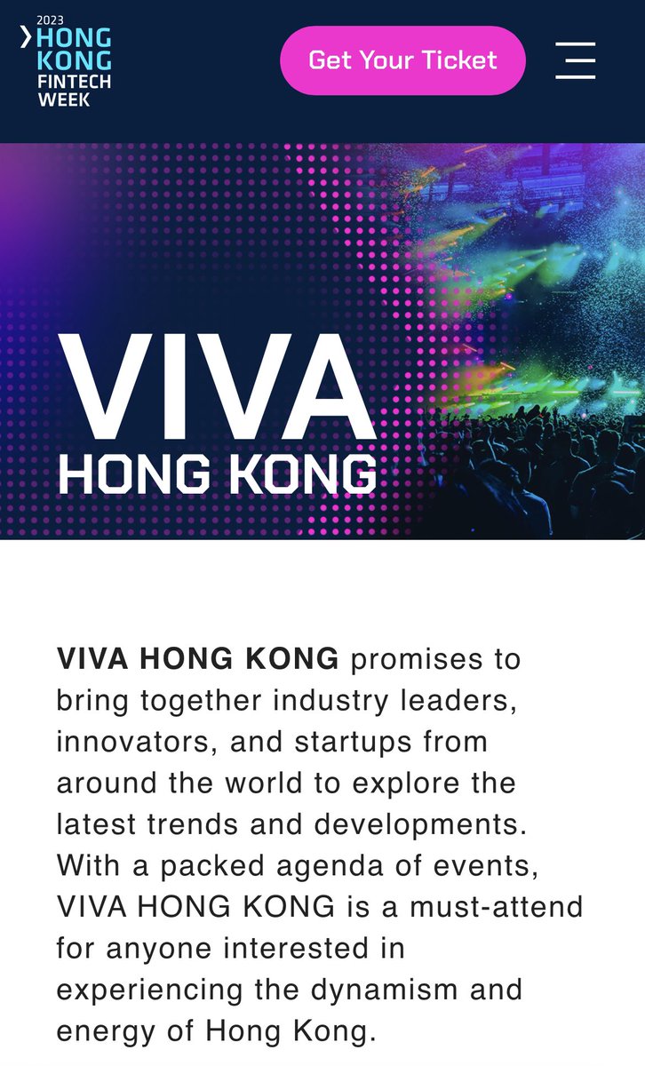 Official event page in #HongKong from late Oct until Nov for Fintech, Digital Assets and Web3 has released!! Mark your schedule when you are in Hong Kong. We will update the list occasionally: fintechweek.hk/viva-hk #HKFTW #VivaHongKong
