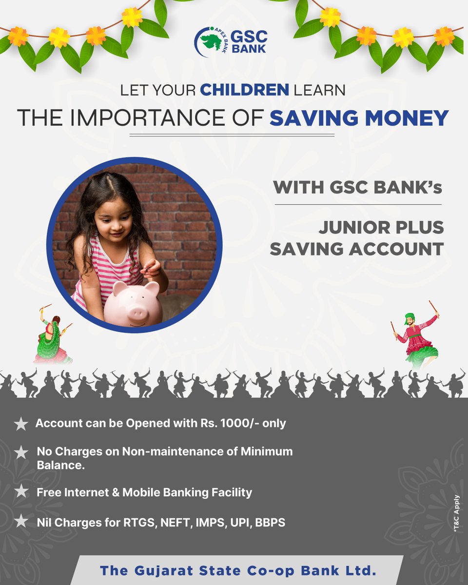 GSCBank's tweet photo. LET YOUR CHILDREN LEARN THE IMPORTANCE OF SAVING MONEY WITH GSC BANK's JUNIOR PLUS SAVING ACCOUNT
#GSCB #banking #JuniorPlusAccount #SavingAccount #Deposits #savings #NoCharges #services #investment #money #bank #financialplanning #visityournearestbranchtoday https://t.co/739vDGvEaD
