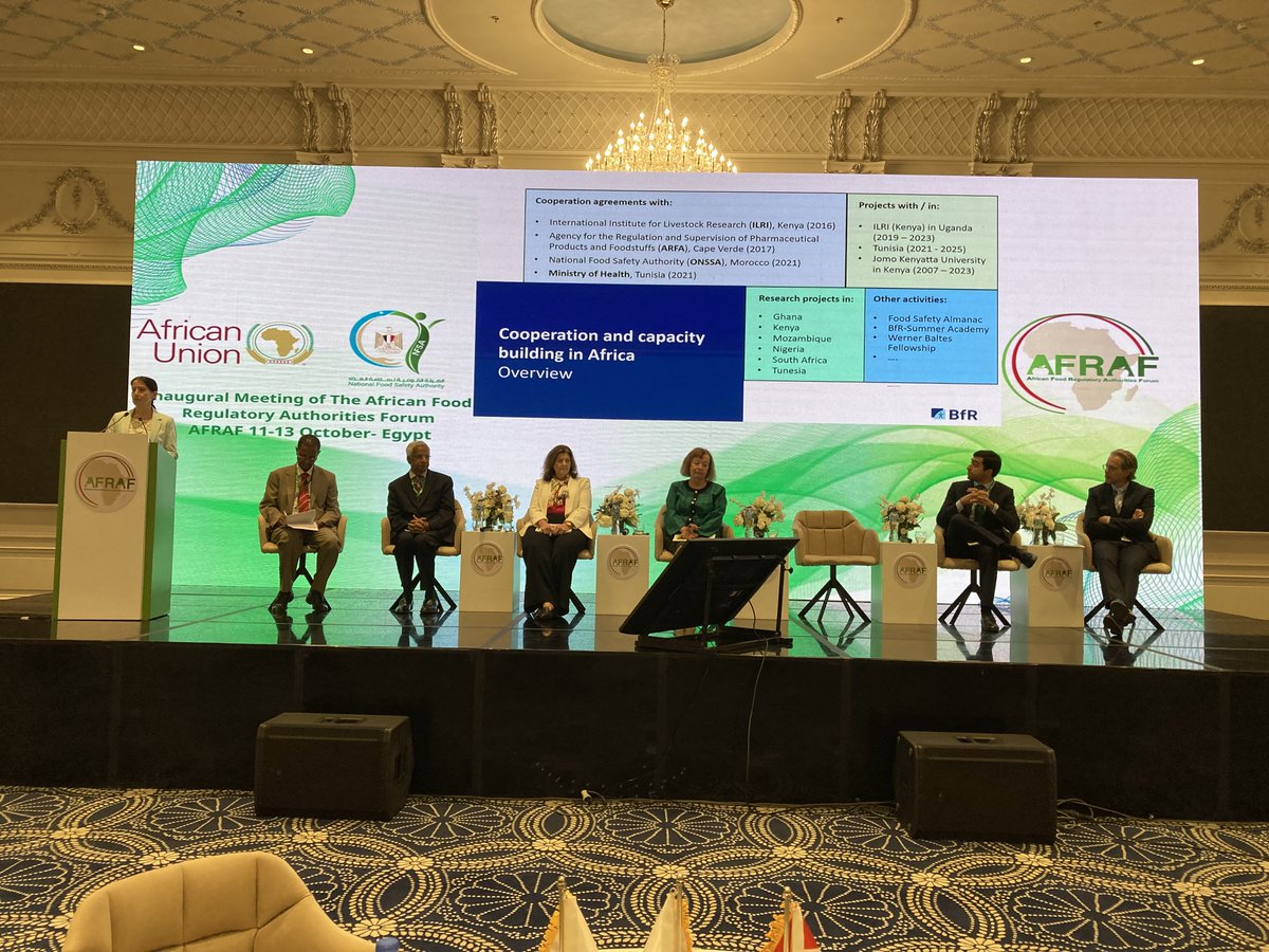 bfrde's tweet photo. Damit alle von #Lebensmittelsicherheit profitieren, braucht es globale wissenschaftliche Zusammenarbeit. Beim African Food Regulatory Authorities Forum #AFRAF in Kairo präsentiert BfR-Vizepräsidentin Prof. Dr. Tanja Schwerdtle die Afrika-Aktivitäten des BfR in diesem Bereich. https://t.co/zscPjQdJBA