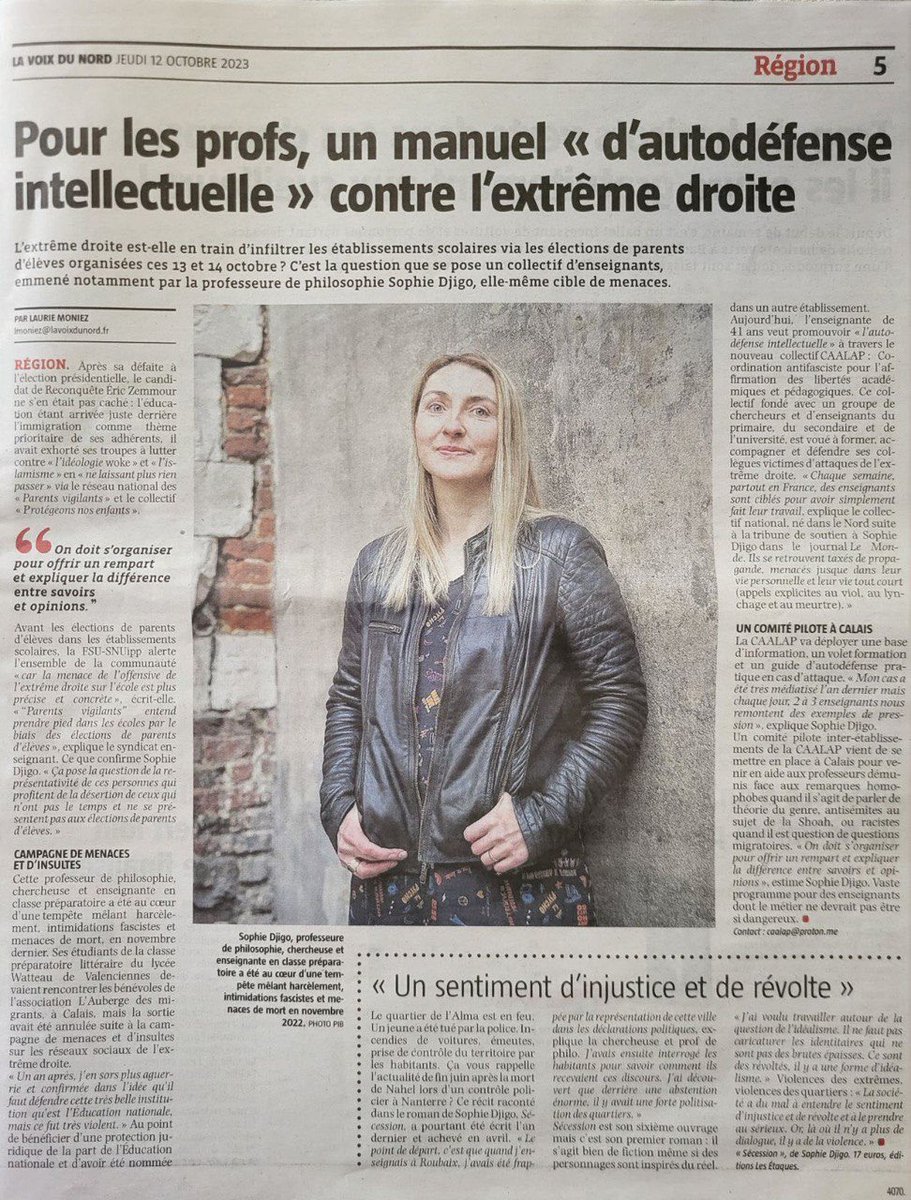 KimJongUnique's tweet photo. Dans son édition d'hier, La voix du Nord, le journal local gaucho d'#Arras, pointait du doigt le danger de l'extrême-droite pour les établissements scolaires.

➡️ Telegram : https://t.co/KQFm0QOsFp https://t.co/hZkp3Ar1wl