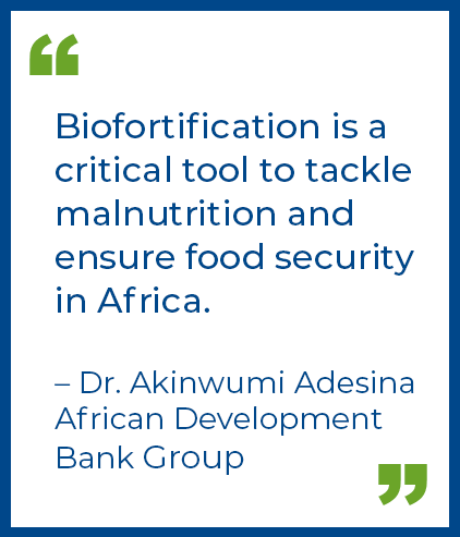 A quote from Dr. Akinwumi Adesina of <a href="/AfDB_Group/">African Development Bank Group</a> about our work helping the people of #Africa over the last 20 years. 
#HarvestPlus20, #Enrich100mill,  #20YearsOfBiofortification