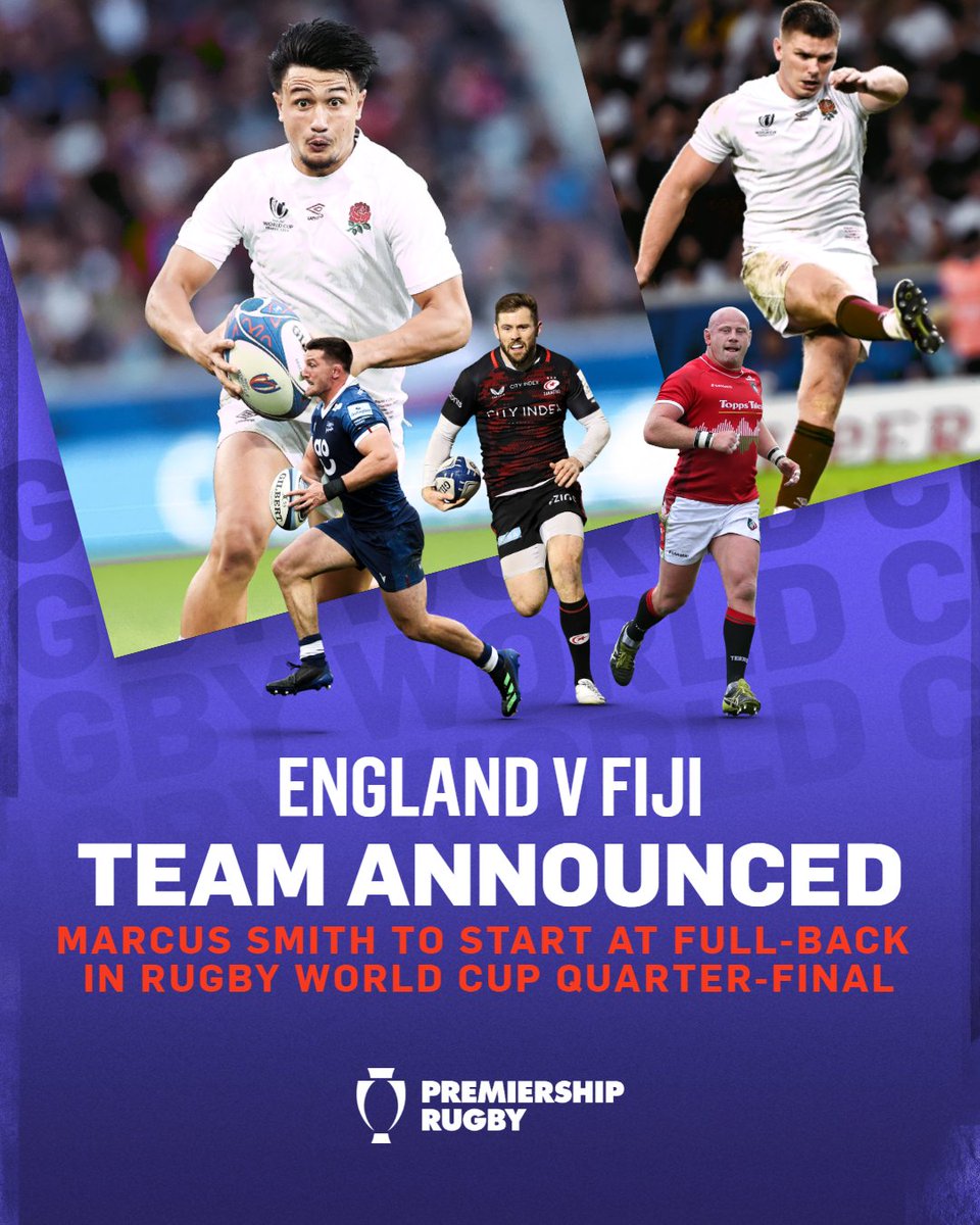 The England team is official🫶

<a href="/Harlequins/">Harlequins 🃏</a>' Marcus Smith will start at full-back for England Rugby in their #RWC2023 quarter-final against Fiji 💥

Read more here ➡️ bit.ly/3PTdpJa
