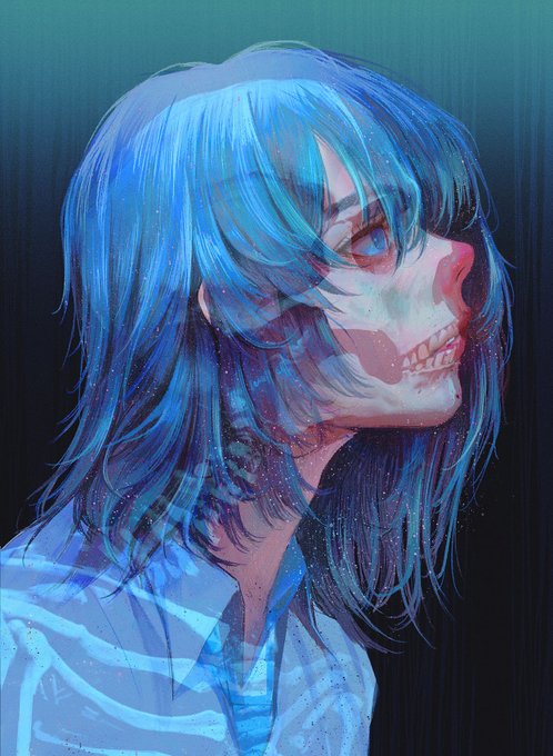 「blue hair wing collar」 illustration images(Latest)