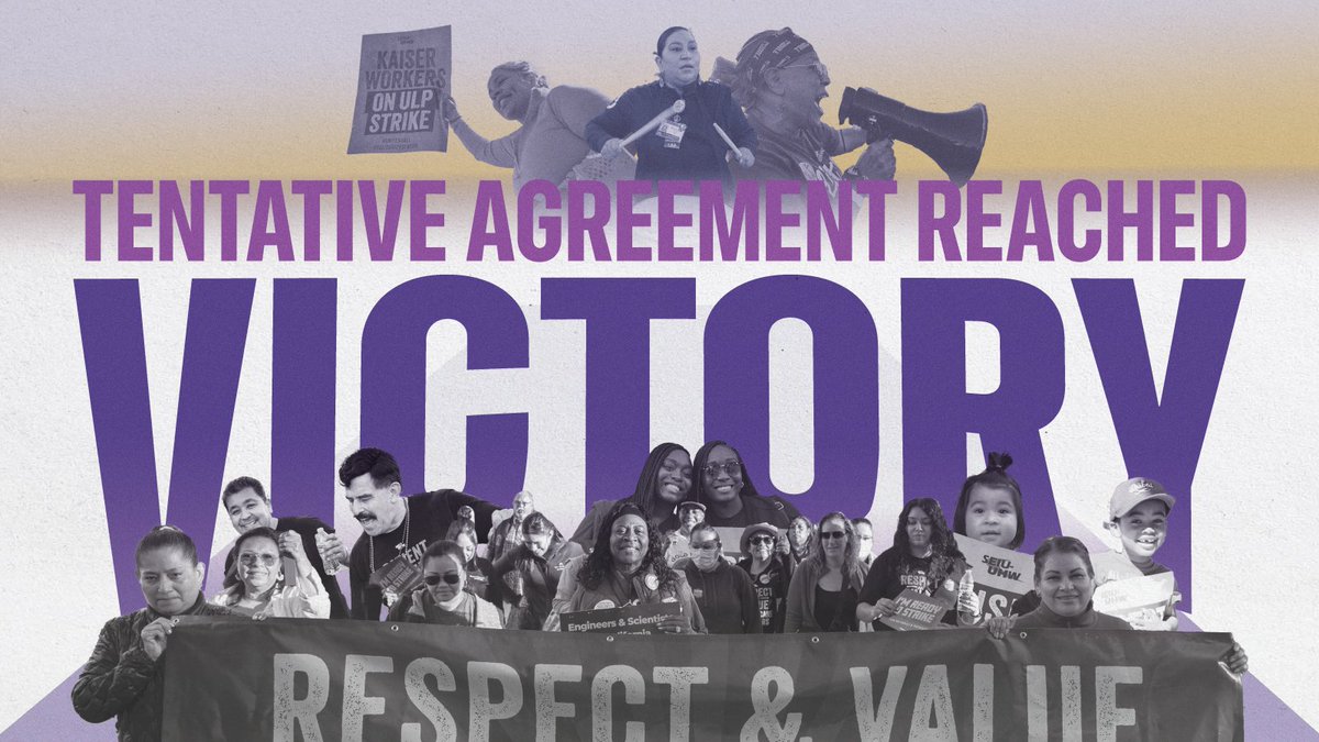 The frontline healthcare workers of the Coalition of Kaiser Permanente Unions are excited to have reached a tentative agreement with Kaiser Permanente. We are thankful for the instrumental support of Acting US Labor Secretary Julie Su.

A full announcement will follow shortly.