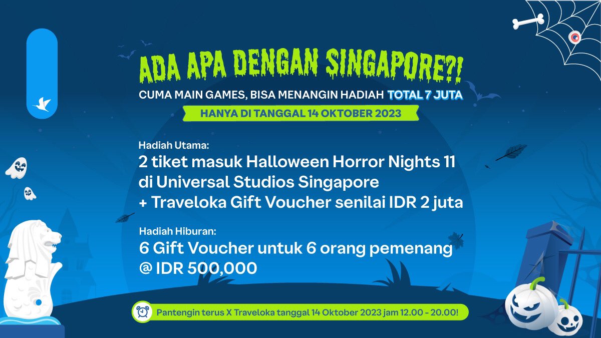 IKUTIN GAMES HOROR, MENANGIN HADIAH TOTAL 7 JUTA RUPIAH‼️

Caranya:
- Pantengin terus X Traveloka besok tanggal 14 Okt
- Ikutin semua games dari Mimin besok di thread di bawah ini
- RT, Like, dan Reply tweet ini kalau kamu mau ikutan + hashtag #ScarierThanYourX #DontWorryNoRugi