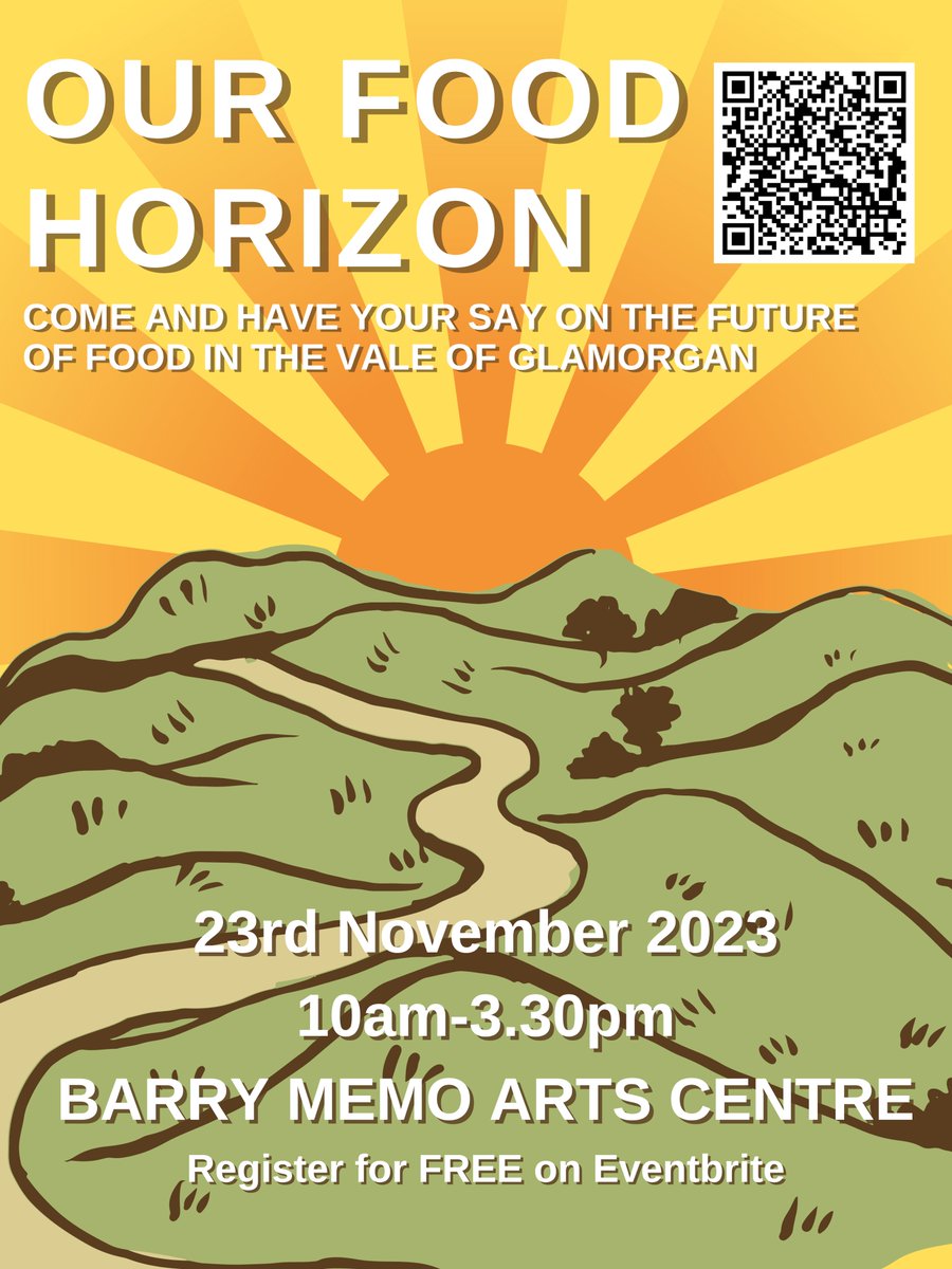 Come and have your say on the future of food in the Vale of Glamorgan!
⏲️23rd November 2023 | 10am-3.30pm 
📍BARRY MEMO ARTS CENTRE
Register for free on Eventbrite : eventbrite.co.uk/e/our-food-hor…