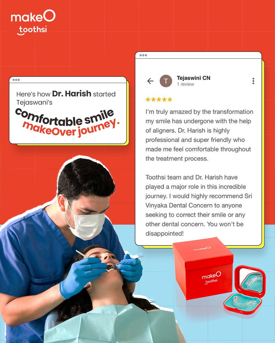 toothsialigners's tweet image. We are glad Dr. Harish chose makeO toothsi for Ms. Tejaswini, who is one of the 2,50,000+ people to choose our smile makeOver process!

#makeOtoothsi #makeO #BackedByOrthodontists #BackedByDentists #SmileExperts #PainlessSmileJourney #InvisibleAligners #TeethStraightening