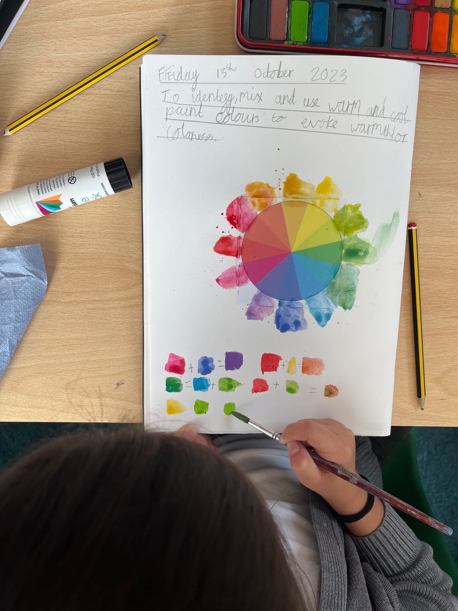 ManorParkSchSM1's tweet photo. Year 4 have enjoyed spending their morning exploring the colour wheel and creating their tertiary colours by mixing primary and secondary colours together #MPPart https://t.co/ApcjuUrs5K