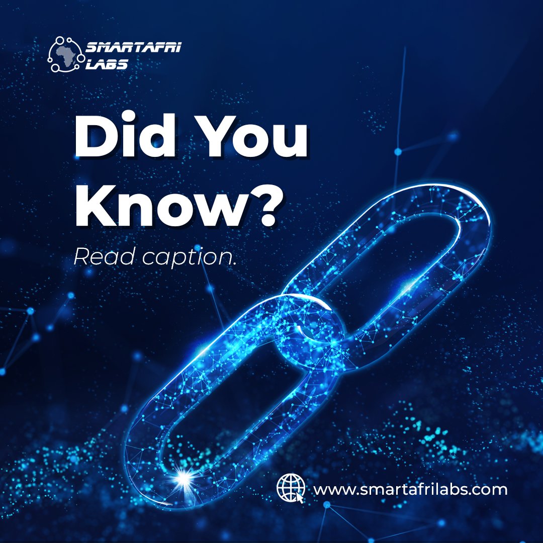 Blockchain owes its name to the way it stores transaction data—in blocks linked together to form a chain.
Now you know!🤩
Like Share Comment and follow us @smartafrilabs for more updates 💯

#SmartAfriLabs
#blockchainfacts
#didyouknowfacts
#blockchaintechnology
#africantechnology