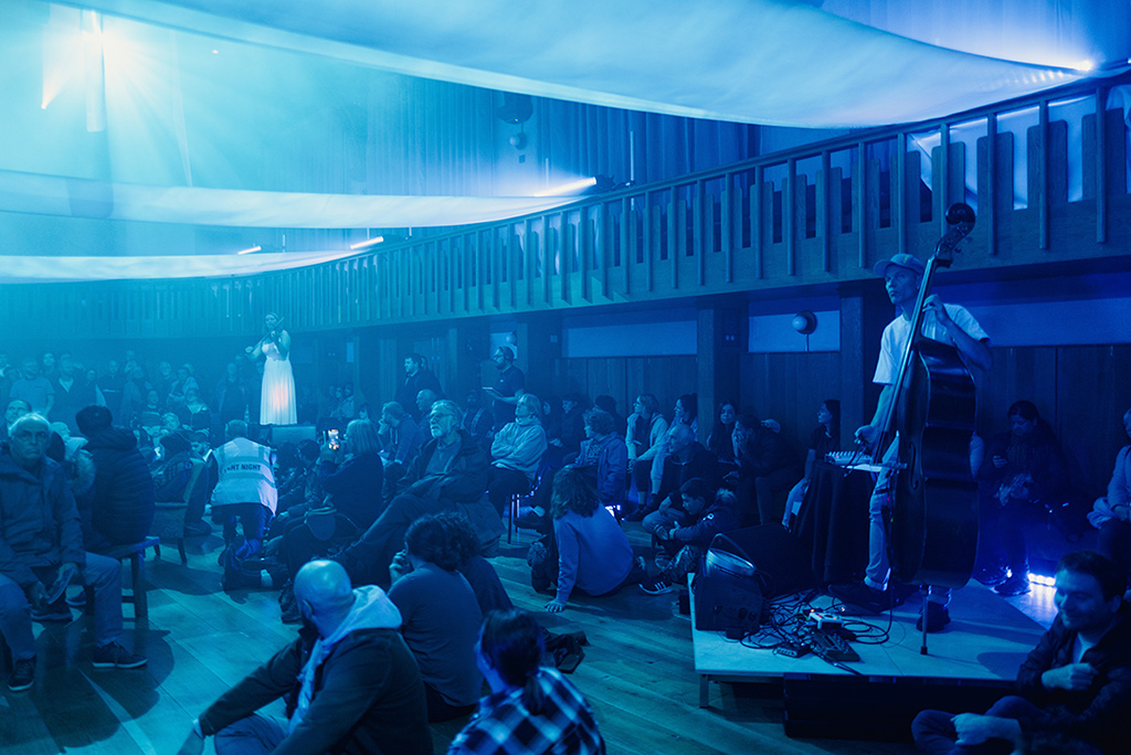 Last night, 1,843 joined us @Howard_Assembly for @LightNightLeeds ✨ In partnership with @GreenpeaceUK, The Drop takes audiences into an ocean of beautiful light and hypnotic music, led by violinist and singer @AliceZawadzki. On again tonight from 6.30pm! #Leeds