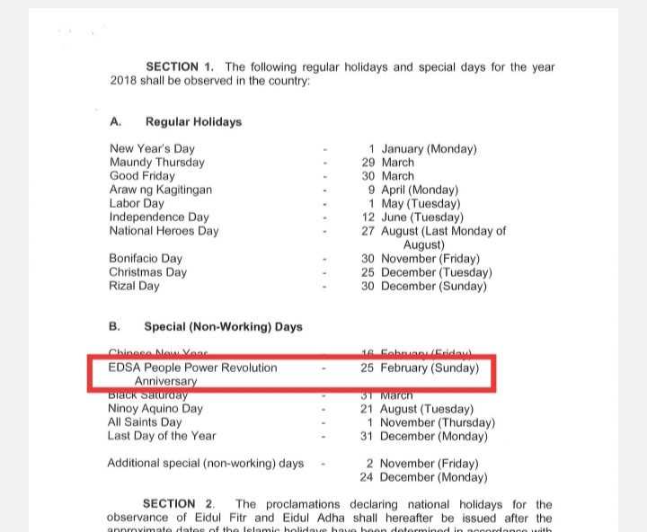 iamRaoulManuel's tweet photo. In 2018, Feb 25 (EDSA People Power Anniversary) also fell on a Sunday. Pero sinama sa proclamation of holidays for 2018.
Pero for 2024, ayaw isama. #Palusot https://t.co/Ka2TlNoX5s