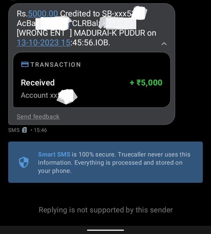 chnmharish's tweet photo. 12 நாள் போராட்டத்துக்கு பிறகு refund வந்துடுச்சு🙏 @IOBIndia #WrongTransaction #IOB https://t.co/rHW1cWzTNx
