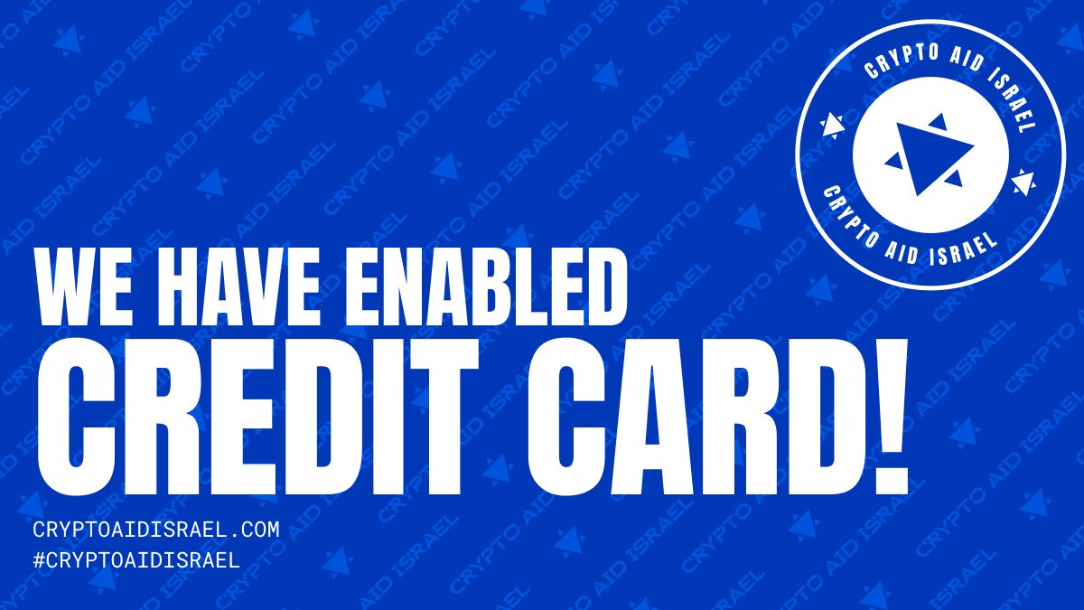 We're excited to announce that #CryptoAidIsrael now accepts credit card donations! Whether you're using Visa or Mastercard, you can now easily contribute to the cause. Every bit helps, and we appreciate your continued support! 💪🇮🇱