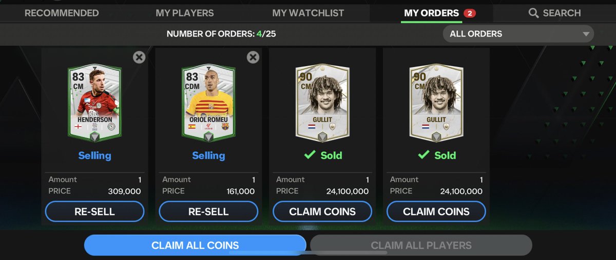 Unfortunately the market already stabilised: 7x Zanetti 🛒 58.3m 💸 84.4m 2x Gullit 🛒 35m 💸 43.4m Made 34.5m 💰in one day Stay tuned for more trading ✌️ @MannFifaM @newcomerFM @djmixfoo @JONALDINHOtm #FCMobile #EAFC24 #Market