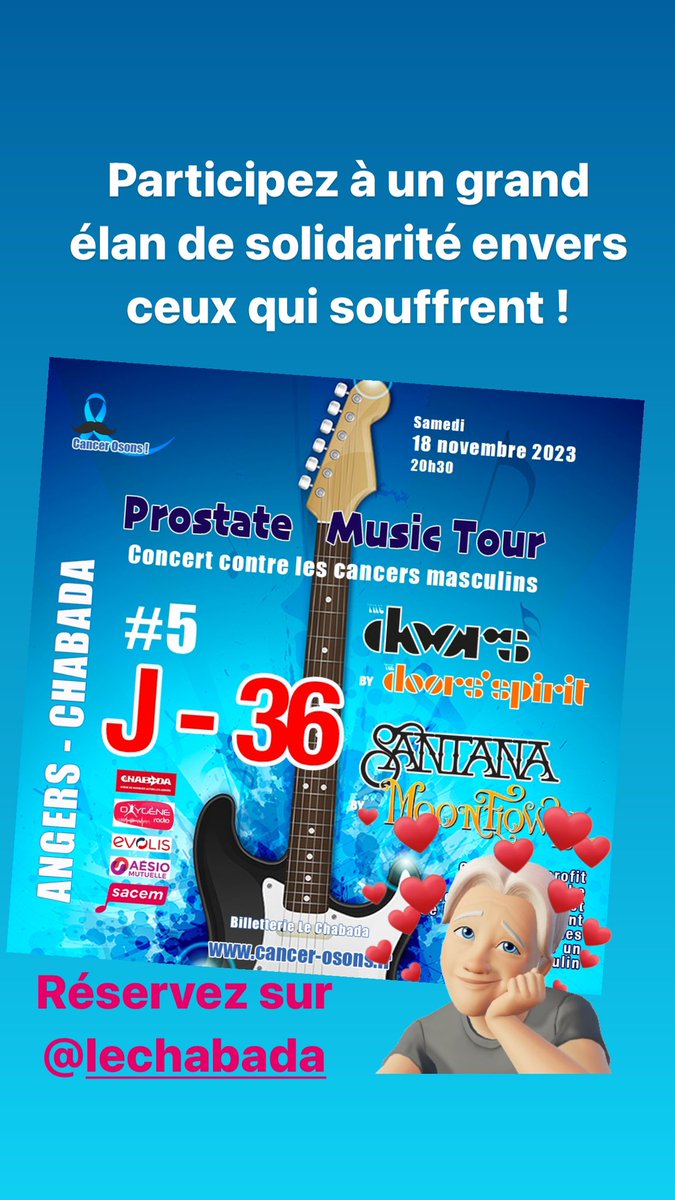 #cancersurvivor vous n’êtes pas libre le 18 nov, vous n’aimez pas le rock 🎸 ou l’affiche de cette année, j’ai tout entendu, mais ce n’est rien à côté de ma souffrance et celle de tous les hommes concernés par le #cancer.  Vous m’aimez, alors montrez-le plus qu’un simple 👍