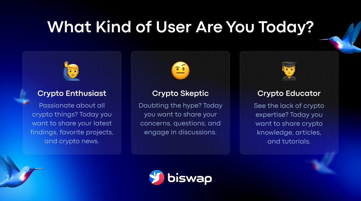Biswap_Dex's tweet photo. 🙋Hey, Biswappers! What's your #crypto vibe today?
Comment with your emoji to showcase your mood💬👇
#CryptoCommunity #CryptoUser https://t.co/fAzmbdvvd6