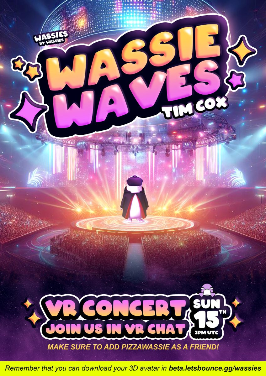 Put on your virtual dancing shoes and join us for an epic concert this Sunday! 🤩 <a href="/timncox/">Tim Cox</a> and <a href="/bywassies/">ByWassies</a> are bringing the party to <a href="/VRChat/">VRChat</a>! 

All you need is a Bounce-enabled connection and a 3D Wassie avatar. This one's gonna be a blast!

Learn more 👉 beta.letsbounce.gg/wassies