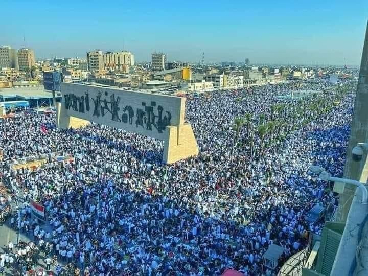 snarwani's tweet photo. Baghdad, Iraq supports #Gaza this morning. We haven't seen this kind of mass outrage across the Arab world since the illegal US invasion of #Iraq. https://t.co/2YLamkjMLw
