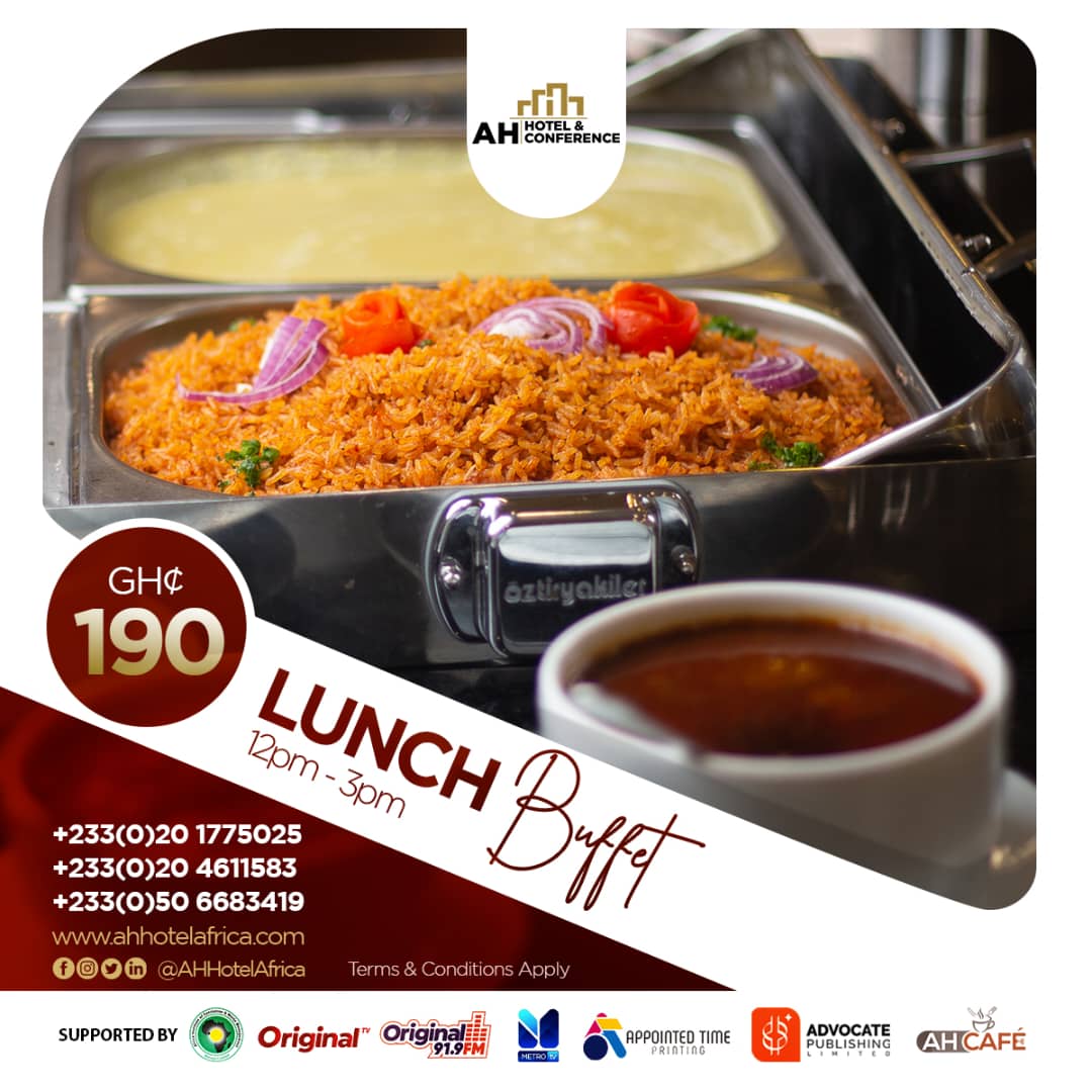 KwameJudah's tweet photo. Treat yourself this Friday and all weekend long at @AHHotelAfrica_ and @theAHcafe. Our delicious buffet is waiting to tantalize your senses! 😁🍴 
#WeekendTreats #BuffetExperience 
#customer
#reastaurant 
#FridayFeeling https://t.co/jTM1AcBybn