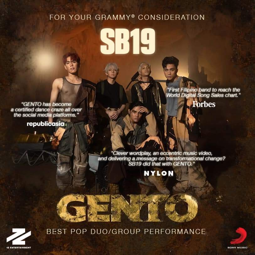 A'TIN!!!! Mag ingay!!!! SB19's GENTO is an approved entry to the GRAMMY's ⚠️💙

Share until it gets to the voting members of the Recording Academy before Oct 20 🫶🏼💠

#GetSB19GrammyNominated
#SB19RoadToGrammyNomination 
#SB19 #GENTO #SB19GENTO