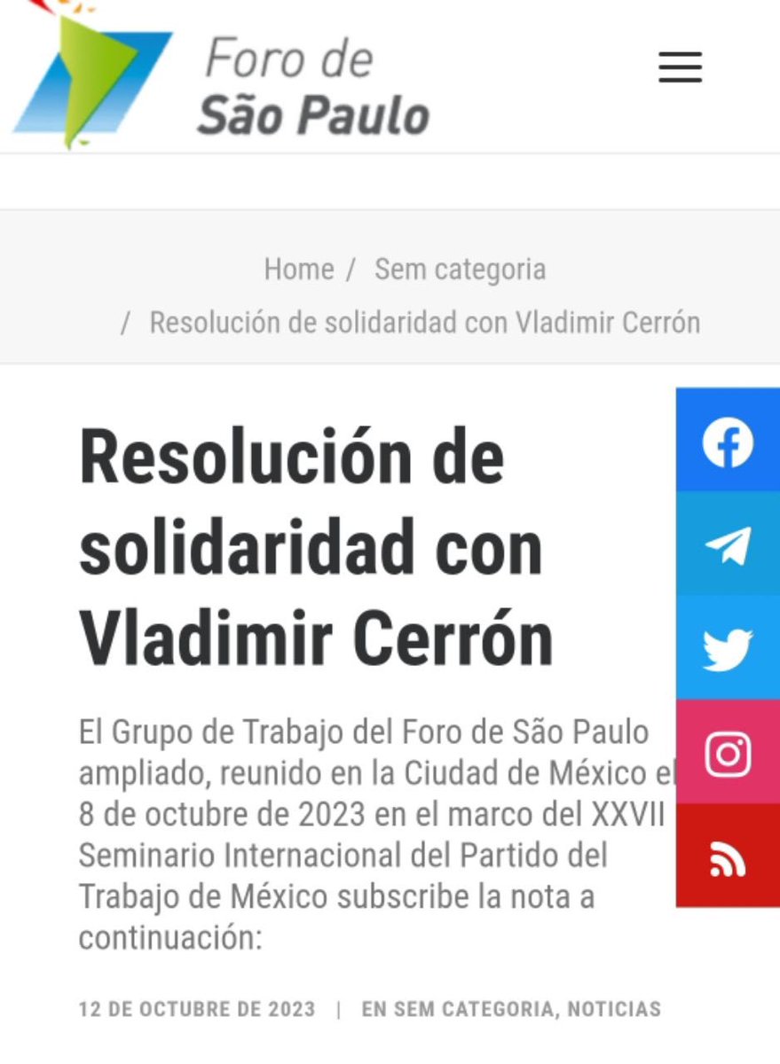 VLADIMIR_CERRON's tweet image. Agradezco la solidaridad del Foro de Sao Paulo en esta persecución política judicial. ¡No al lawfare!