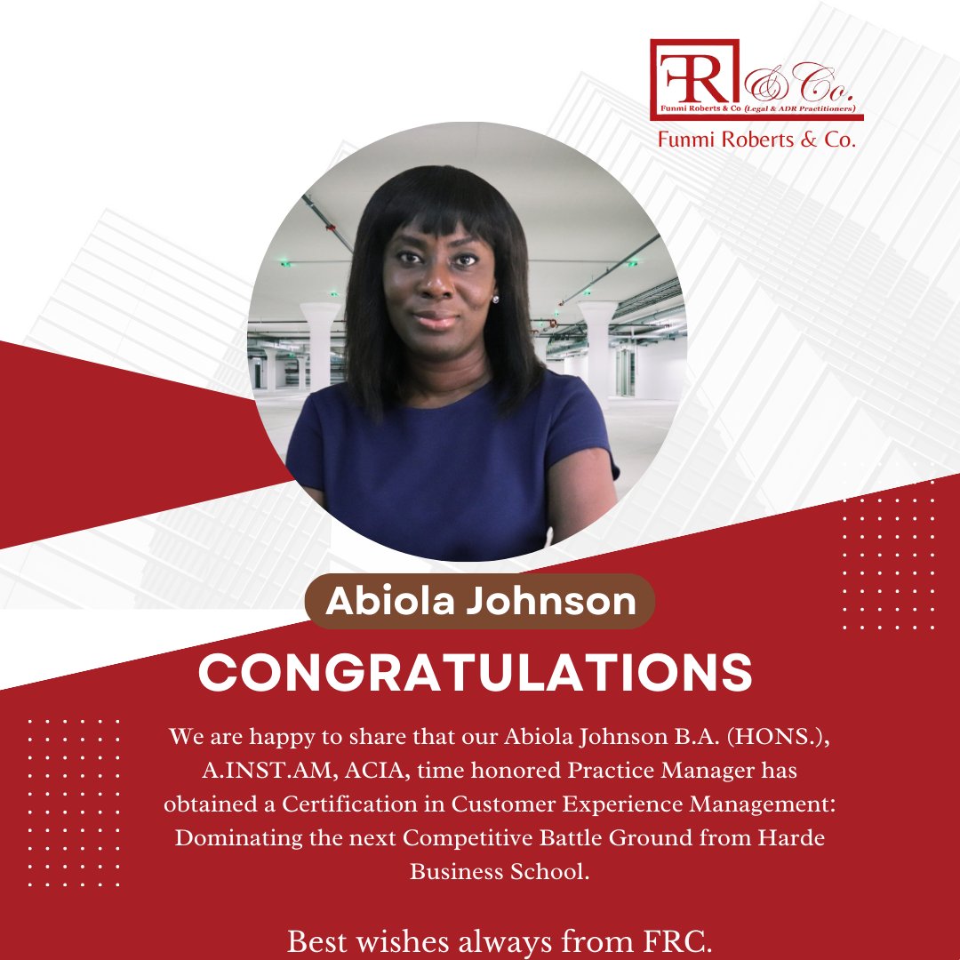 FunmiRobertsLP's tweet photo. Congratulations on your well-deserved success, Abiola Johnson. Wishing you continued achievements in your journey.ππ
#Congratulations #FRC #funmirobertsandco #FunmiRobertsLp https://t.co/Wailfriv70