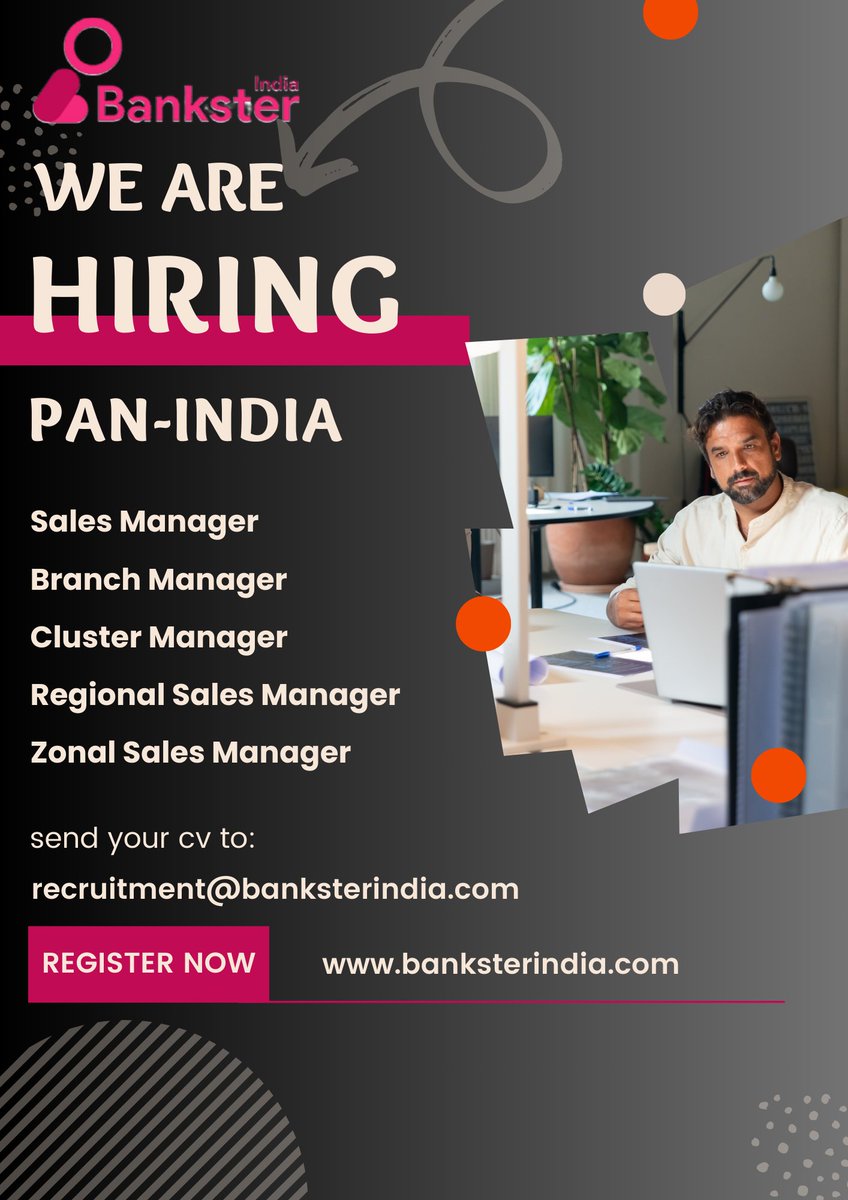Bankster_India's tweet photo. Active Positions #panindia
Share Your CV at recruitment@banksterindia.com
Visit our website: https://t.co/QWaJmOZAqW
Register Yourself and Get your Dream Job NOW

#job #hiring #hiringalert #recruitment #opportunity #jobportal https://t.co/WPhJIU0svJ